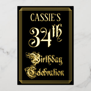 34. Geburtstagsfeier — Elegantes Skript & Benutzer Folieneinladung