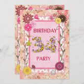 34. Geburtstagsfeier mit Blumenrahmen Einladung (Vorne/Hinten)