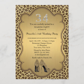 34. Geburtstagsparty 34., Cheetah High Heels Shoes Einladung