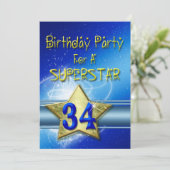 34. Geburtstagsparty Einladung für einen Superstar (Stehend Vorderseite)