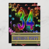 34. Geburtstagsparty Einladung mit Blasen (Vorne/Hinten)