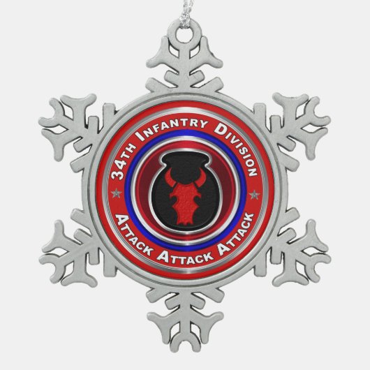 34. Infanterieabteilung Keepake Schneeflocken Zinn-Ornament (Vorderseite)