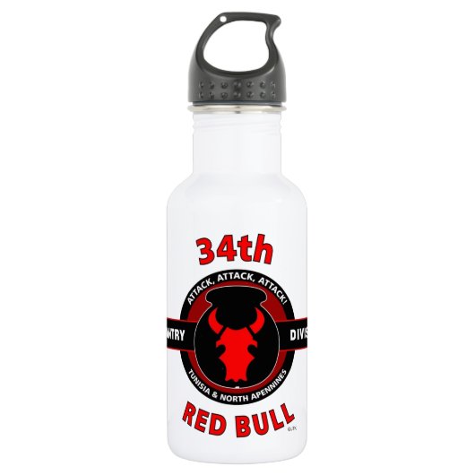 34. INFANTERIEDIVISION" RED BULL " EDELSTAHLFLASCHE (Vorderseite)