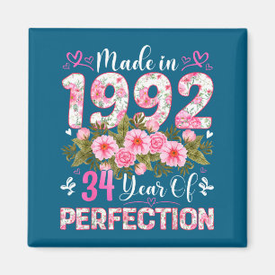 34 Jahre alte Frau, hergestellt in 1992, floral 34 Magnet