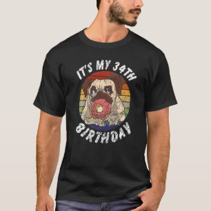 34 Jahre alter Mops und Donut Vintag gestört 34. T-Shirt