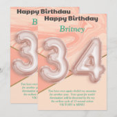 34-jährige Mädchen Happy Birthday Card (Vorne/Hinten)