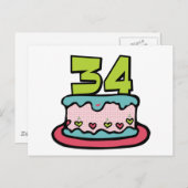 34-jähriger Geburtstagskuchen Postkarte (Vorne/Hinten)