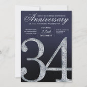 34th Anniversary Diamond Silver Navy Blue Einladung (Vorderseite)