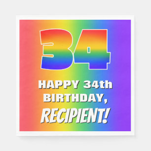 34th Birthday: Colorful, Fun Rainbow Pattern # 34 Serviette