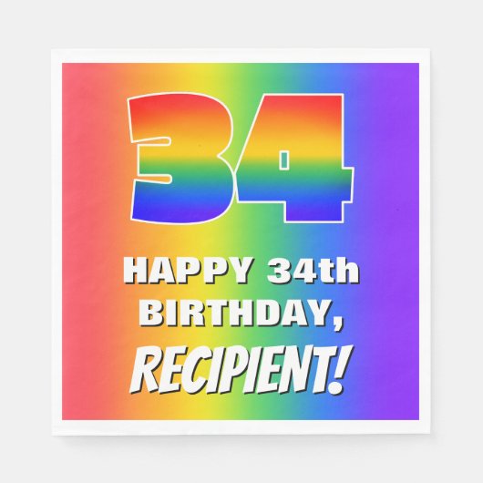 34th Birthday: Colorful, Fun Rainbow Pattern # 34 Serviette (Vorderseite)