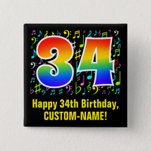 34th Birthday: Colorful Music Symbolik, Rainbow 34 Button
