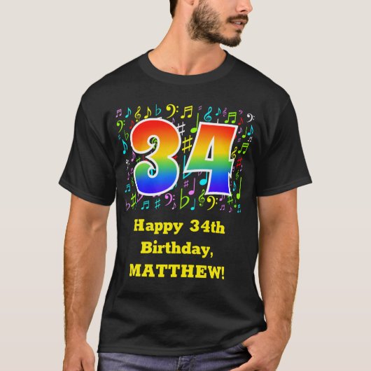 34th Birthday: Colorful Music Symbolik, Rainbow 34 T-Shirt (Vorderseite)