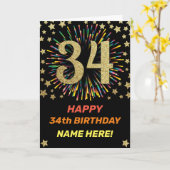 34th Birthday Fireworks Rainbow Gold Fun Karte (Gelbe Blume)