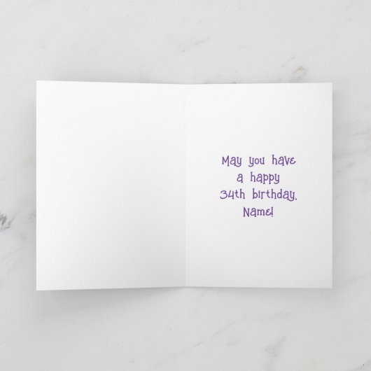 34th Birthday: Floral Flowers Number, Custom Name Karte (Innenseite)