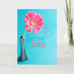 3548 Sister Valentine's Day Pink Daisy Blue Feiertagskarte
