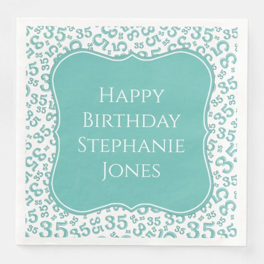 35. Geburtstag Aquamarin/Weiß Random Muster 35 Serviette (Vorderseite)