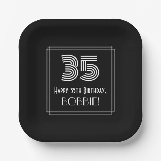 35. Geburtstag — Art Deco Inspiriert Aussehen "35" Pappteller (Vorderseite)