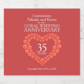 35. Geburtstag des Korallenherzes Schaumweinetikett (Einzelnes Label)