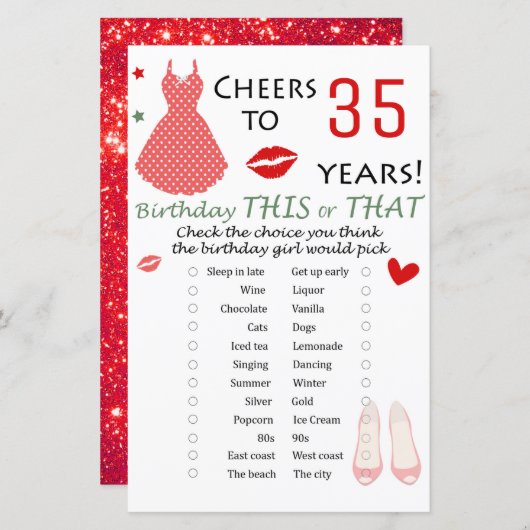 35. Geburtstag Dieses oder jenes Spiel (Vorne/Hinten)