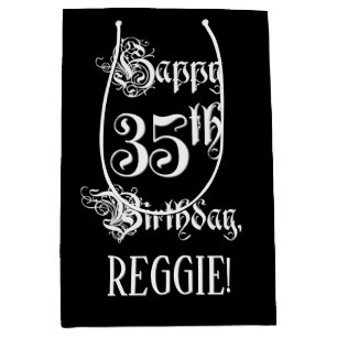 35. Geburtstag: Elegante Schrift + Benutzerdefinie Mittlere Geschenktüte
