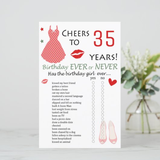35. Geburtstag Ever oder Nie Game (Stehend Vorderseite)