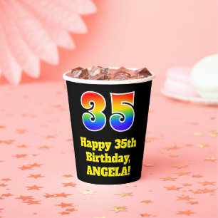 35. Geburtstag: Farbenfroh, Spaß, Spannung, Regenb Pappbecher