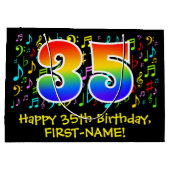 35. Geburtstag - Farbige Musiksymbole, Regenbogen Große Geschenktüte (Rückseite)