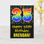 35. Geburtstag: Farbige Musiksymbole + Regenbogen Karte (Gelbe Blume)