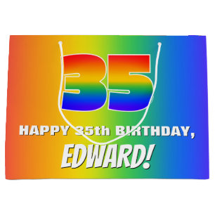35. Geburtstag: Farbiges, lustiges Regenbogenmuste Große Geschenktüte
