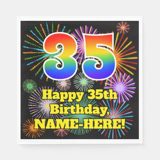 35. Geburtstag: Fun Fireworks Pattern + Rainbow 35 Serviette (Vorderseite)