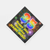 35. Geburtstag: Fun Fireworks Pattern + Rainbow 35 Serviette (Ecke)