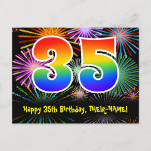 35. Geburtstag - Fun Fireworks Pattern + Regenboge Postkarte