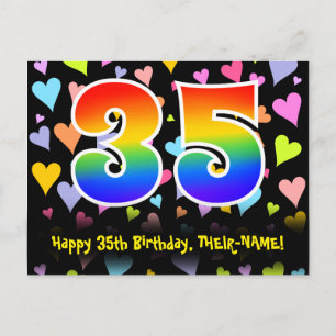 35. Geburtstag: Fun Hearts Muster, Regenbogen 35 Postkarte