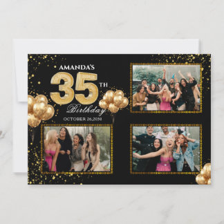 35. Geburtstag Gold Silber Schwarz Ballons Einladung