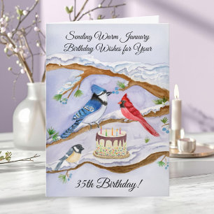 35. Geburtstag Hinterhofvögel Aquarell Karte