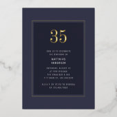 35. Geburtstag Minimal Eleganter dunkler Goldrahme Folieneinladung (Vorderseite)