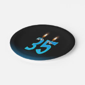 35. Geburtstag mit hellen Kerzenzahlen Pappteller (Schrägansicht)