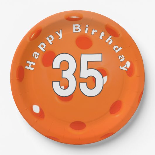 35. Geburtstag Orange Pickleball Pappteller (Vorderseite)