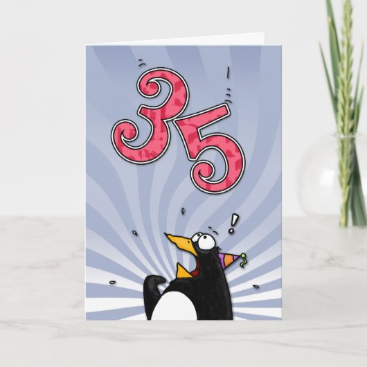 35. Geburtstag - Pinguin-Überraschungskarte Karte (Vorderseite)