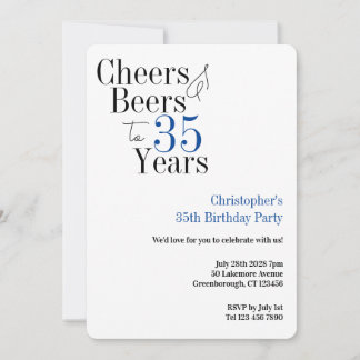 35. Geburtstag Prost Bier Party Blaue Typografie Einladung