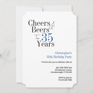 35. Geburtstag Prost Bier Party Blaue Typografie Einladung