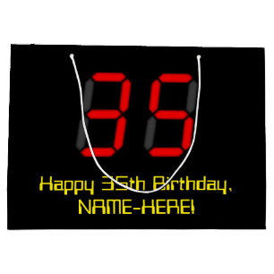 35. Geburtstag: Red Digital Clock Style "35" + Nam Große Geschenktüte