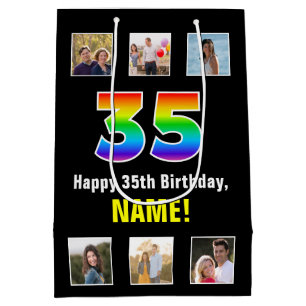 35. Geburtstag: Regenbogen "35", benutzerdefiniert Mittlere Geschenktüte