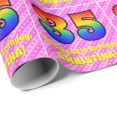 35. Geburtstag: Rosa Streifen & Herz, Regenbogen # Geschenkpapier (Rolleneckpunkt)