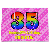 35. Geburtstag: Rosa Streifen & Herz, Regenbogen # Große Geschenktüte (Vorderseite)