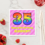 35. Geburtstag: Rosa Streifen & Herz, Regenbogen # Serviette (Beispiel)
