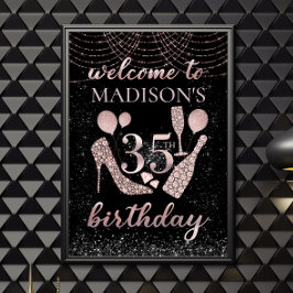 35. Geburtstag Rose Gold & Black Glitzer Custom Poster