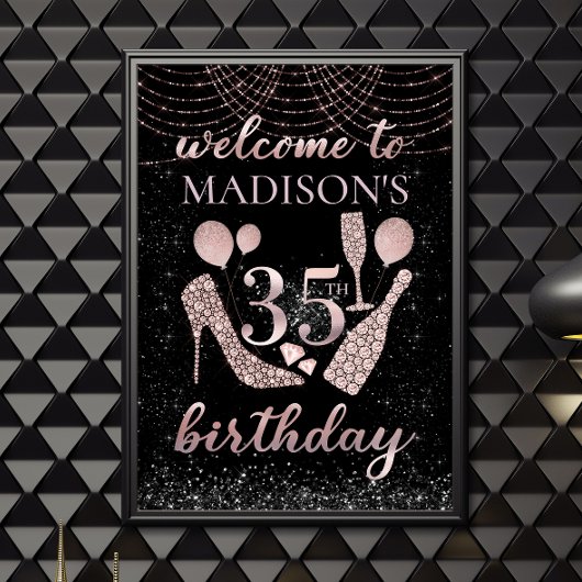 35. Geburtstag Rose Gold & Black Glitzer Custom Poster