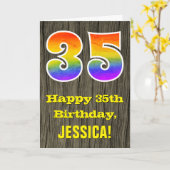 35. Geburtstag: Rustikale Imitate Holzschau, Regen Karte (Gelbe Blume)