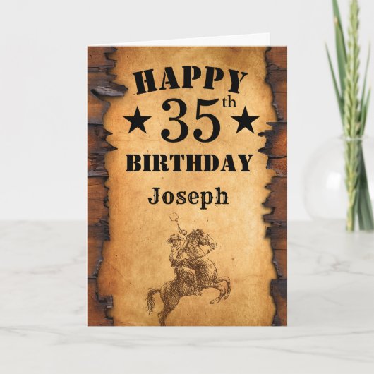 35. Geburtstag Rustikaler Western Cowboy Pferd Karte (Vorderseite)